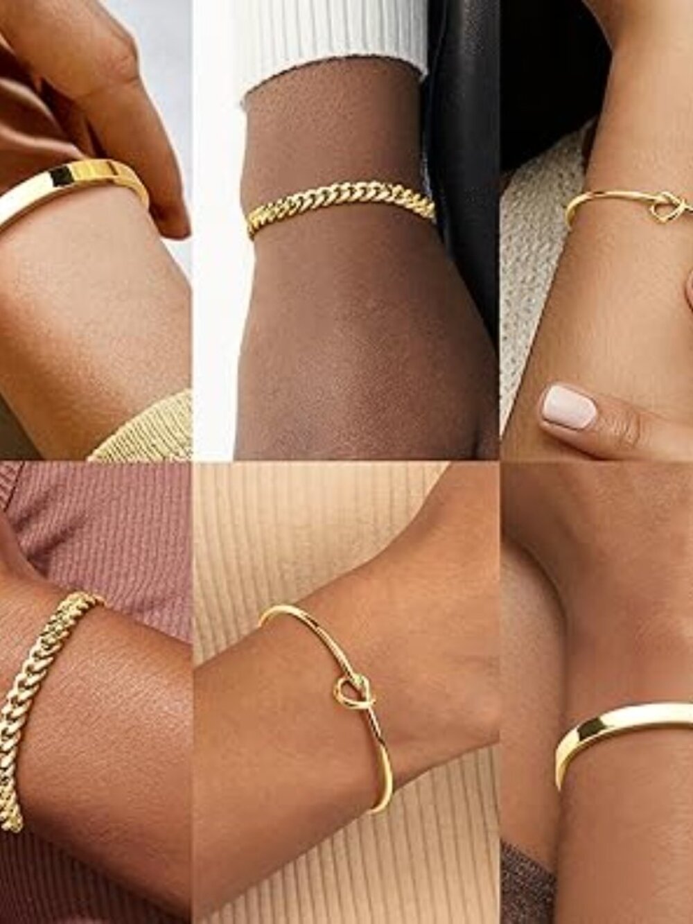 14K Gold Cuban Gold Bangle Cuff Bracelet Set of 3 - Picture 3 of 3